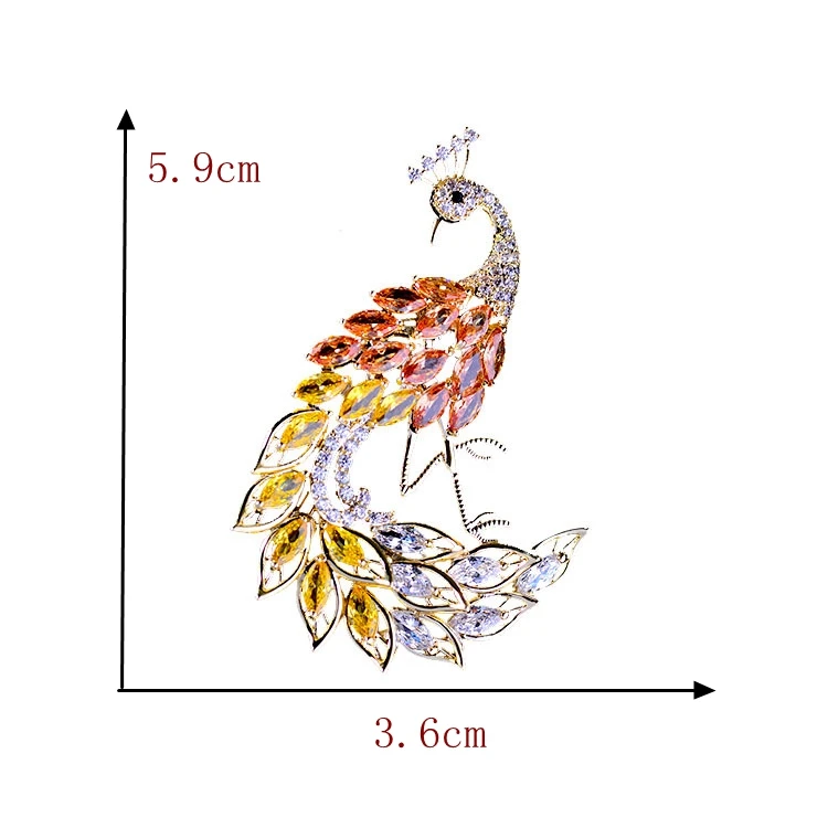 

Bad Guy Multicolor Peacock Brooches Plating 14k Gold Zicon Jewelry Pin for Women's Clothes Scarf Buckle Garment Accessories Pins