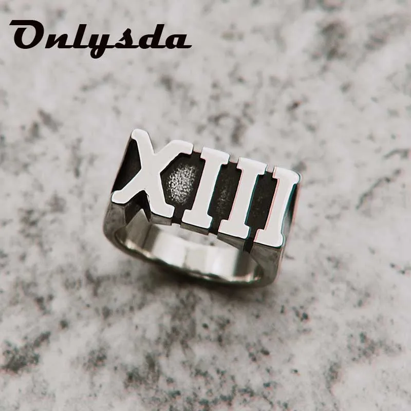Steel Onlysda римское цифра XIII Lucky 13 римское кольцо 316L из нержавеющей стали для мужчин мальчиков крутое кольцо байкера OSR146 - Main Stone Color: Steel