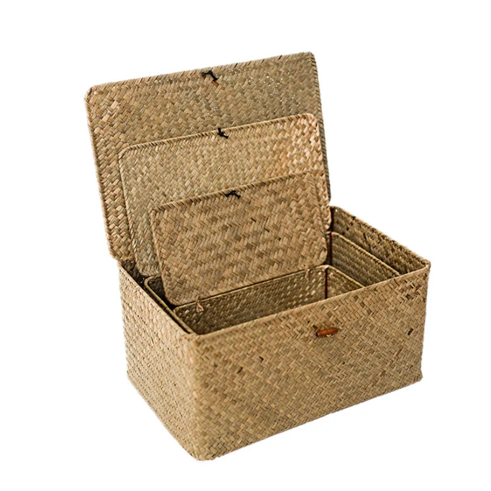 Соломенная плетеная коробка для хранения настольный контейнер косметических