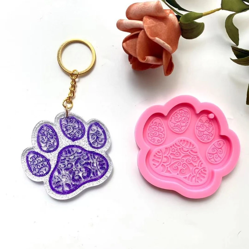 

Cute Dog Paw Keychain Epoxy Resin Mold Earrings Pendant Casting Silicone Mould DIY Crafts Jewelry Casting Tools