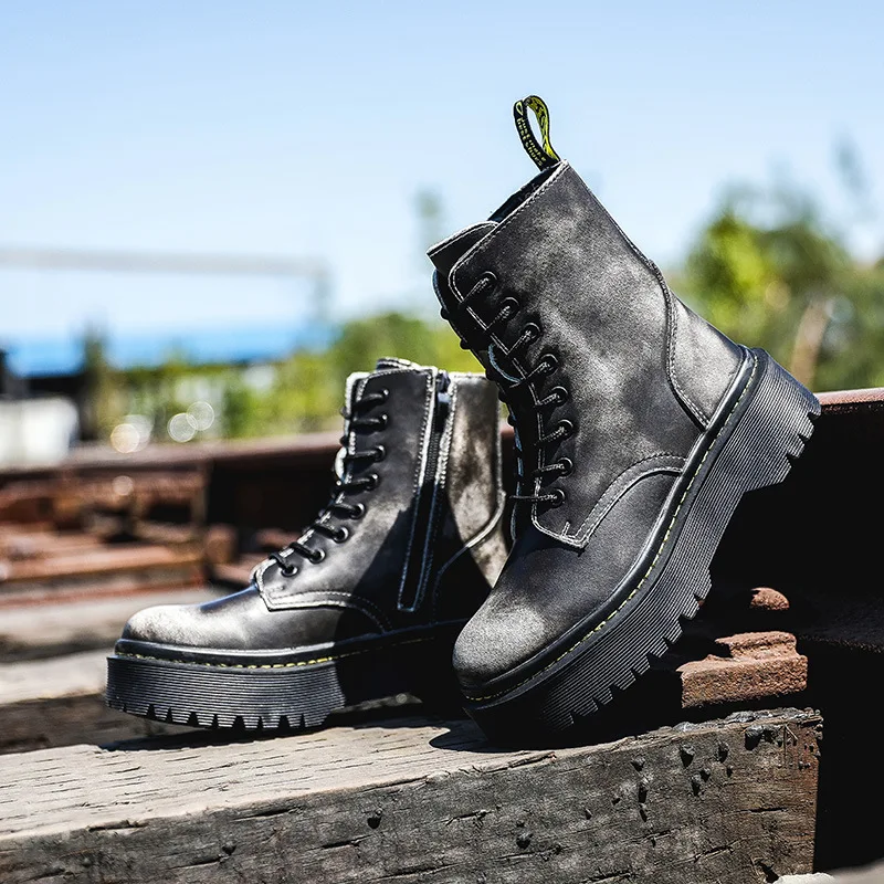 Ботинки martin из натуральной кожи на толстой подошве зимние женские ботильоны