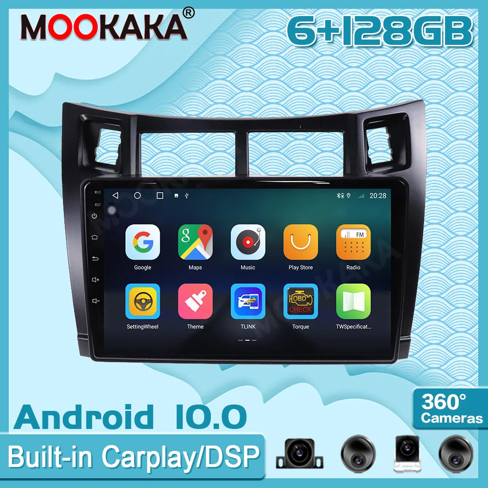 

6 + 128 ГБ Android 10 для Toyota Yaris 2008-2011 Carplay Радио мультимедийный плеер Автомобильный GPS-навигатор головное устройство с экраном Стерео