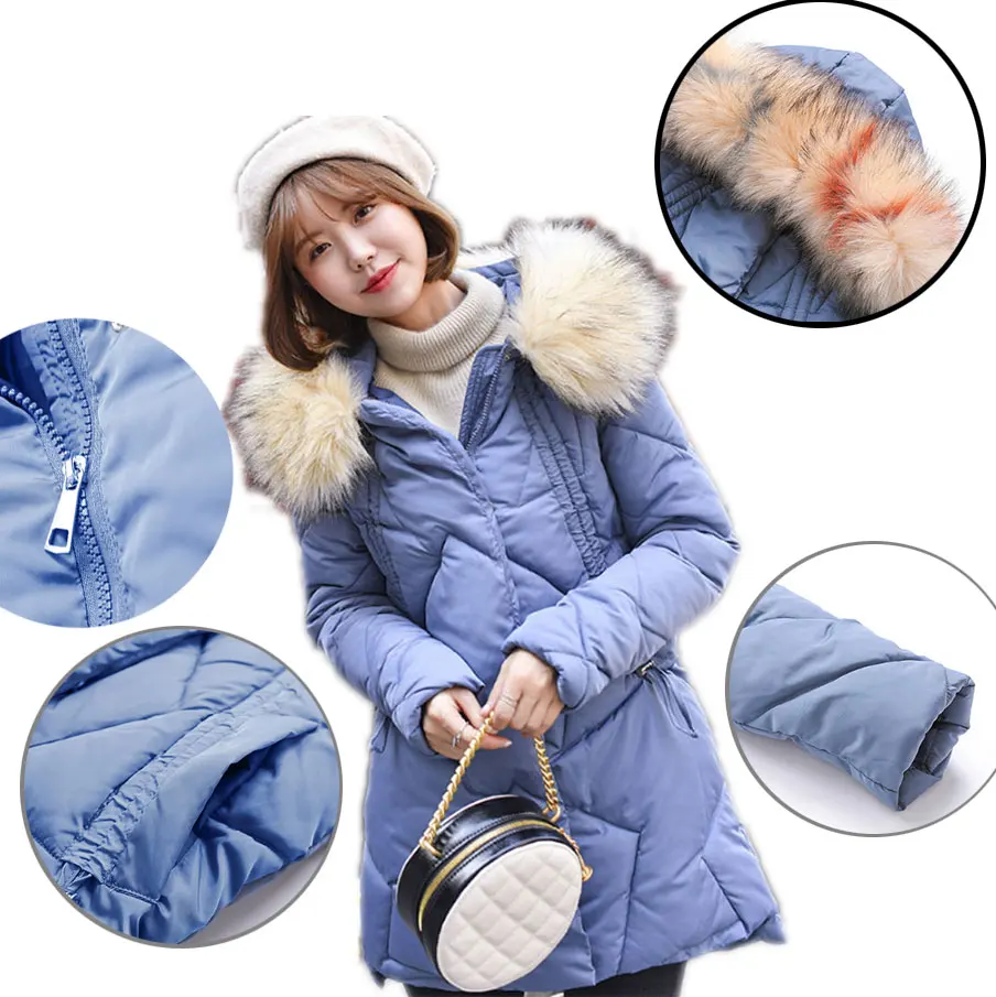 Женская парка с капюшоном и меховым воротником однотонная приталенная куртка