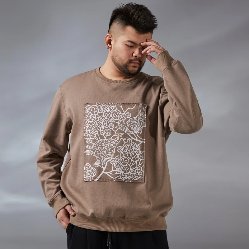 

Chinese Style Sweater Men's Autumn 2021 Patch Stitching Printing Loose Plus Fat Plus Fat Blouse XL-7XL Sweatshirt Tracksuit Men