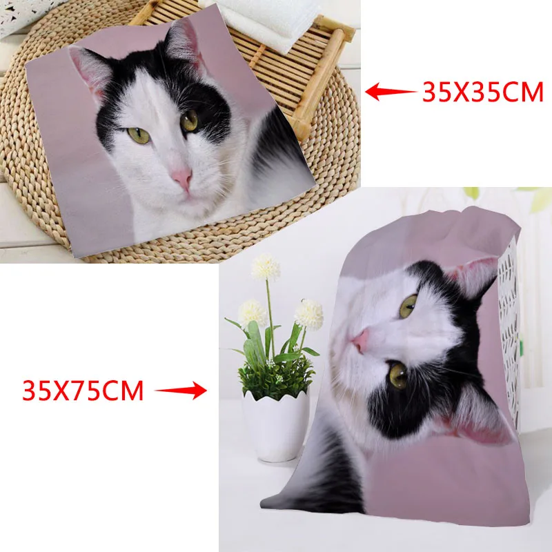 

New Lovely Cat Towels Size 35x35cm 35x75cm Square rectangle Towels Printing Cotton Face Towel Fabric Custom logo