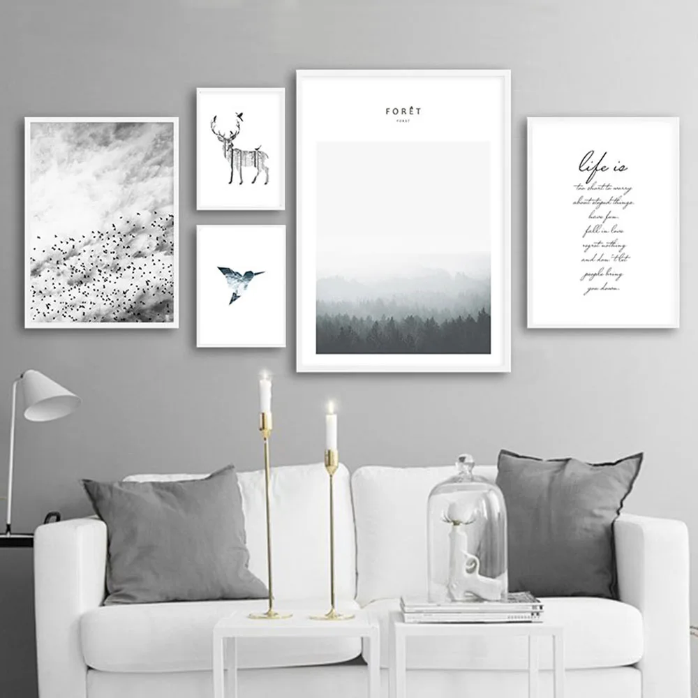 Скандинавский олень лесной пейзаж холст цитата жизни скандинавский стиль