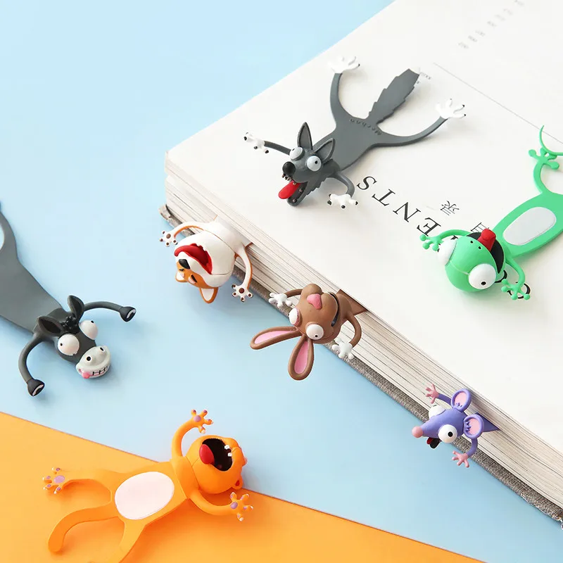 

Kawaii 3D Animal Squashed Cat Rabbit mouse Bookmarks Creative Wolf Book Marks For Kids Girl Gift Office School Kawaii Stationery