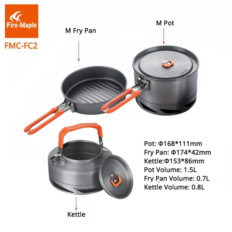 Fire Maple Camping Cookware Utensils Dishes Camp Cooking Set Hiking Heat Exchanger Pot Kettle FMC-FC2 Outdoor Tourism Tableware