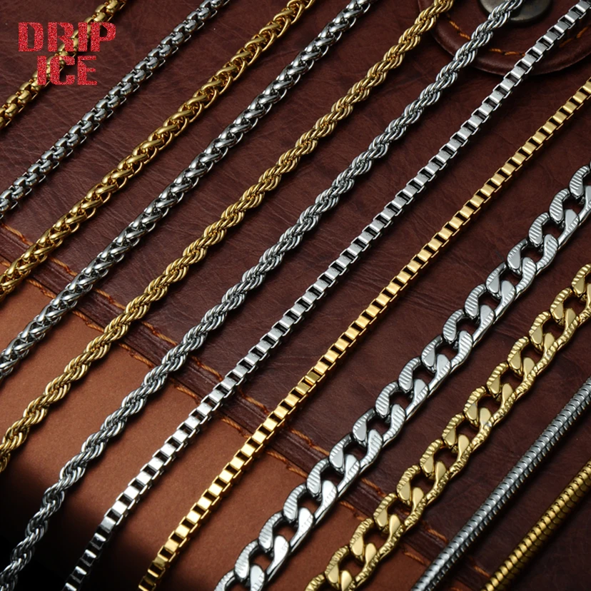 DRIP ICE Custom Stainless Steel Twisted Rope Chain Necklace 316L Necklaces Never Fade Snake/Box/Hanging/Curb/Flat/Twist Chain trendy never fade titanium steel snake chain choker necklace for women