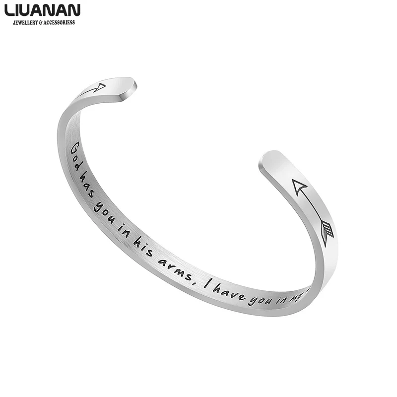

Stainless Steel Bangle Bracelet Jewelry Gift for Lover Friend Love Family Jewelry God Has You In His Arms I Have You In My Heart