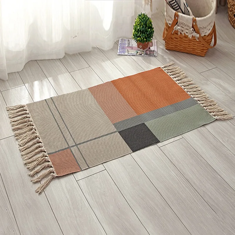 Скандинавский стиль напольный ковер для гостиной хлопок лен гобелен моющиеся