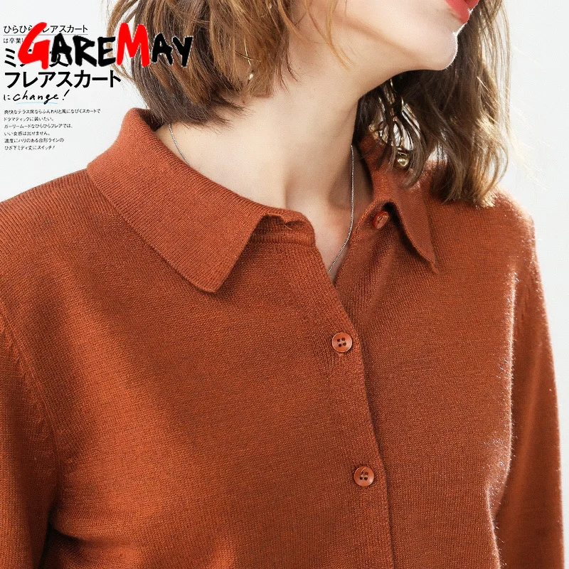 GareMay Pullovers women's knitted jacket Sweaters cardigan for women jumper Turn Down Collar knitting Tops Female plus size |