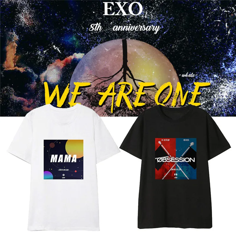 Kpop EXO 8th Anniversary Album Shirts хип хоп Уличная свободная одежда футболка топы с короткими