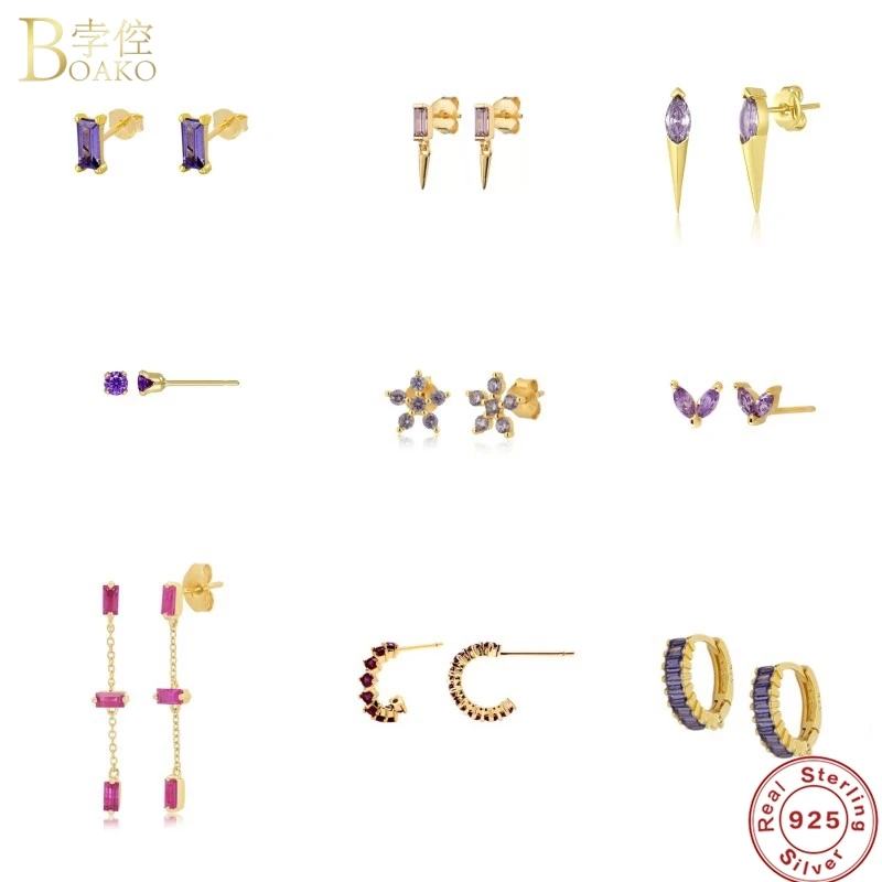 

Boako 100% S925 Sterling Silver Fine Earrings Pendientes Cute Stud Earring for Woman Couples Bling CZ Piercing Earrings Jewelry