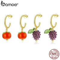 bamoer 925 sterling silver earrings glazed persimmon grape charm fruit gold stud earrings for women fashion jewelry sce1212