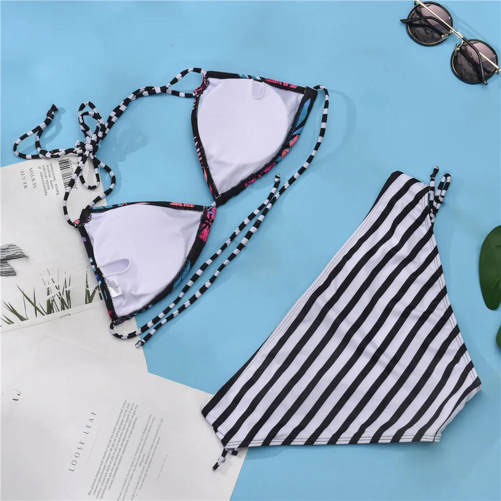 

Swimsuit Push Up Bikini Set Plus Size Women Swimwear Sexy Padded Adjustable Low-Waist Flower Bikinis Summer Bathing Suit