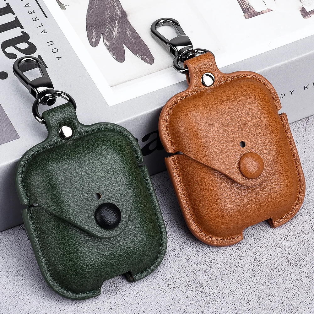 

Luxury Soft For Apple Airpods Case Accessories Luxury Leather Case For AirPods 2 pro Earphone 1 Black Cover With Keychain hook