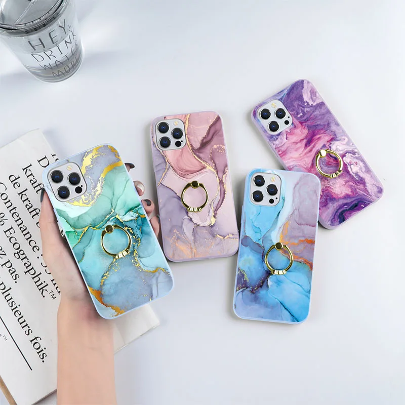 Мраморный чехол с кольцом-держателем на палец для Samsung Galaxy A52 A71 A12 A21S A21 A50 A51 A10 A31 A32