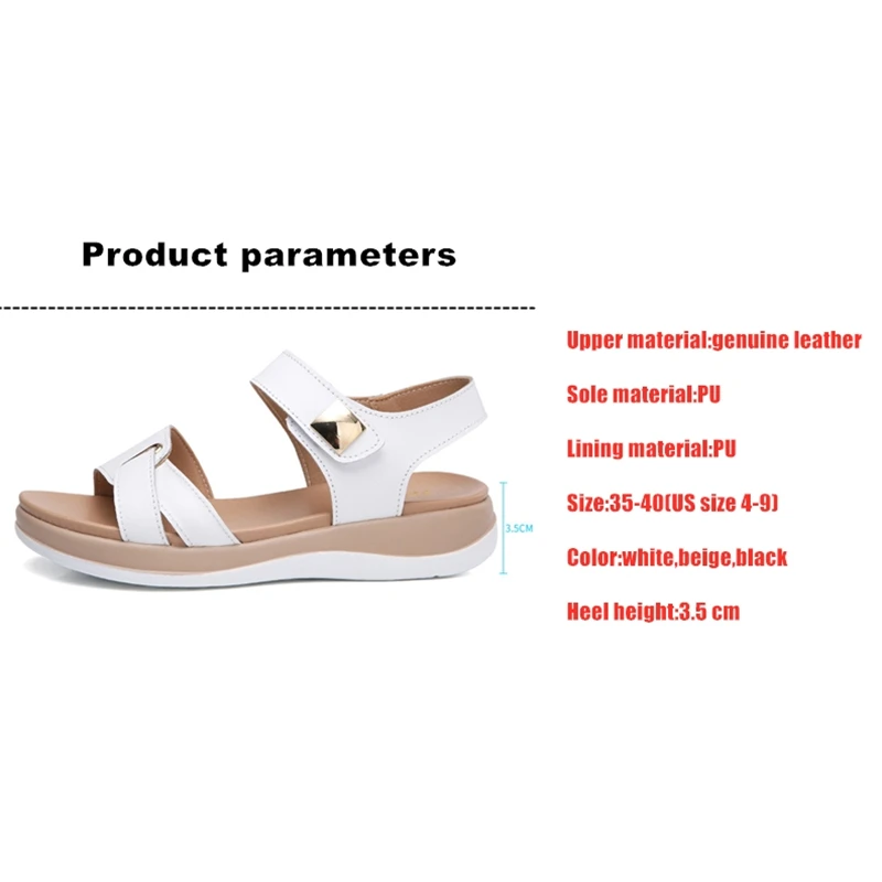 

Women Female Ladies Mother Genuine Leather Shoes Sandals Flats Soft Hook Loop Korean Bling Summer Beach Size 35-40