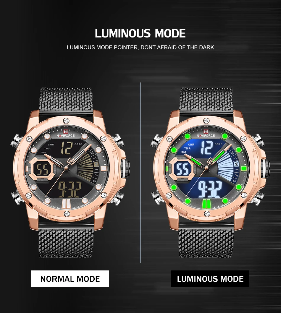 Роскошные часы NAVIFORCE, мужские бизнес часы со стальным ремешком, кварцевые военные цифровые спортивные наручные часы, водонепроницаемые часы, мужские часы