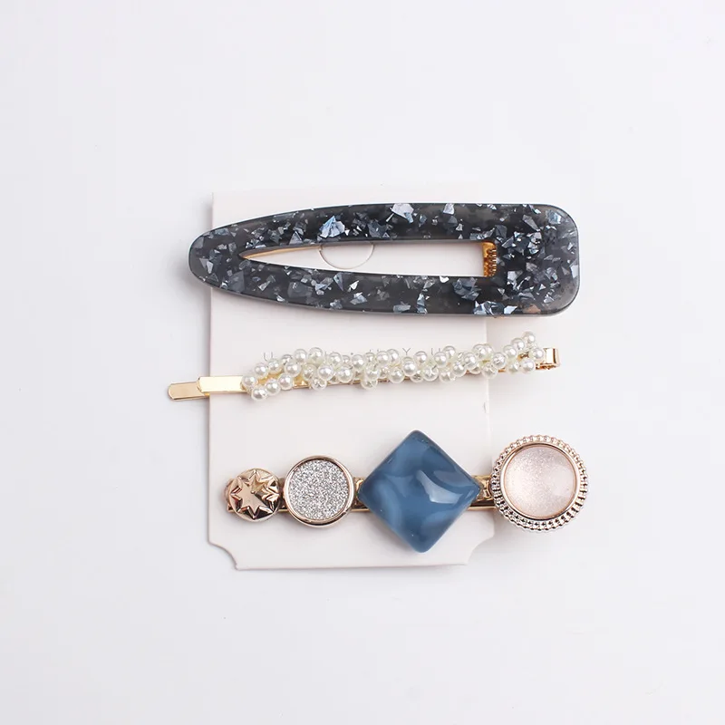 

Ruoshui 3pcs/set Elegant Acetate Hairpins Geometric Hair Clips Woman Girls Pearl Hairgrip Hair Accessories Fashion Ornaments