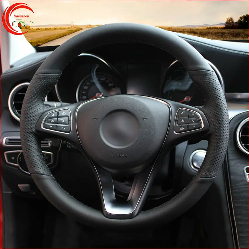 

Black Leather Car Steering Wheel Cover For Benz C180 C200 C260 C300 B200 E200