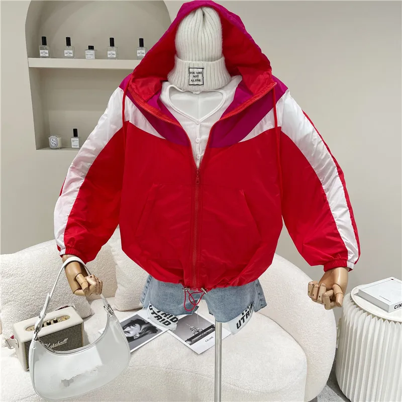 

Women Niche Design Summer 2021 Color Contrast Design Long Sleeve Hooded Thin Sports Jacket Loose And Versatile Sunscreen Clothes