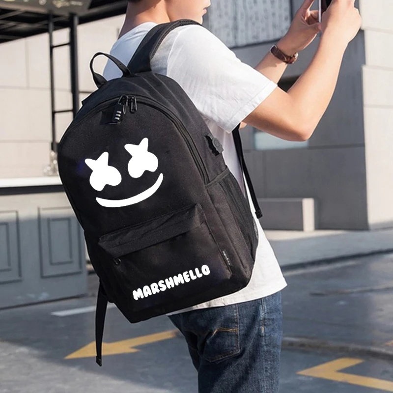 DJ Marshmallow студенческий Светящийся рюкзак для подростков мальчиков и девочек, школьные сумки с usb зарядкой, рюкзак для ноутбука с защитой от кражи