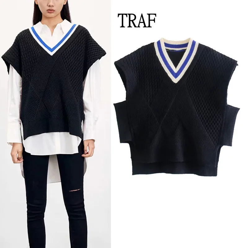 

Женский вязаный жилет-безрукавка без рукавов, в стиле оверсайз