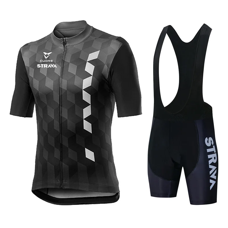 

STRAVA Men's Cycling Sports Shirt Set Cycling Cycling Jersey Short Sleeve Set Quick-drying Breathable Shirt + 9D Cushion Shorts