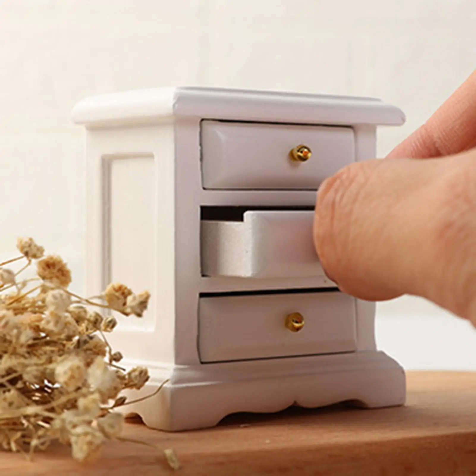 1/12 Изысканная деревянная мебель для кукольного домика Прикроватный ящик модель