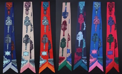 

100*5cm New Twill Fashion Paris Lamp Scarf Women's Tie Bag Handle Ribbon Hair Band Scarf