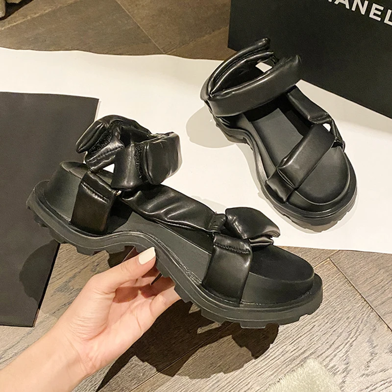 

Designer Shoes Woman Wedges Sandals for Women 2021 Fashion Beach Shoes Women's Summer Sandals Female Black Heels Leather Sandles