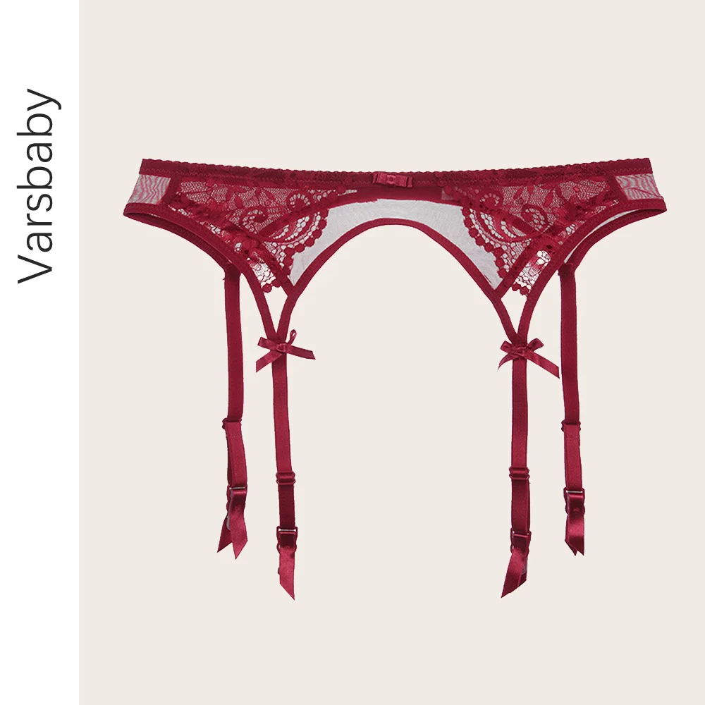 

Varsbaby Sexy Embroidery Floral Lace High-Quality black/white/red Bow Garter Belt intimates Plus Size for women