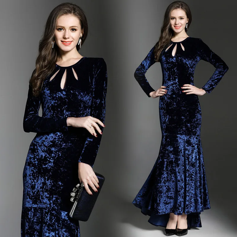 Элегантное вечернее платье женское из бархата с великолепной посадкой на фигуру и макси-длиной, новое весеннее платье на подиуме Vestido Sexy Robe YQ023 on.