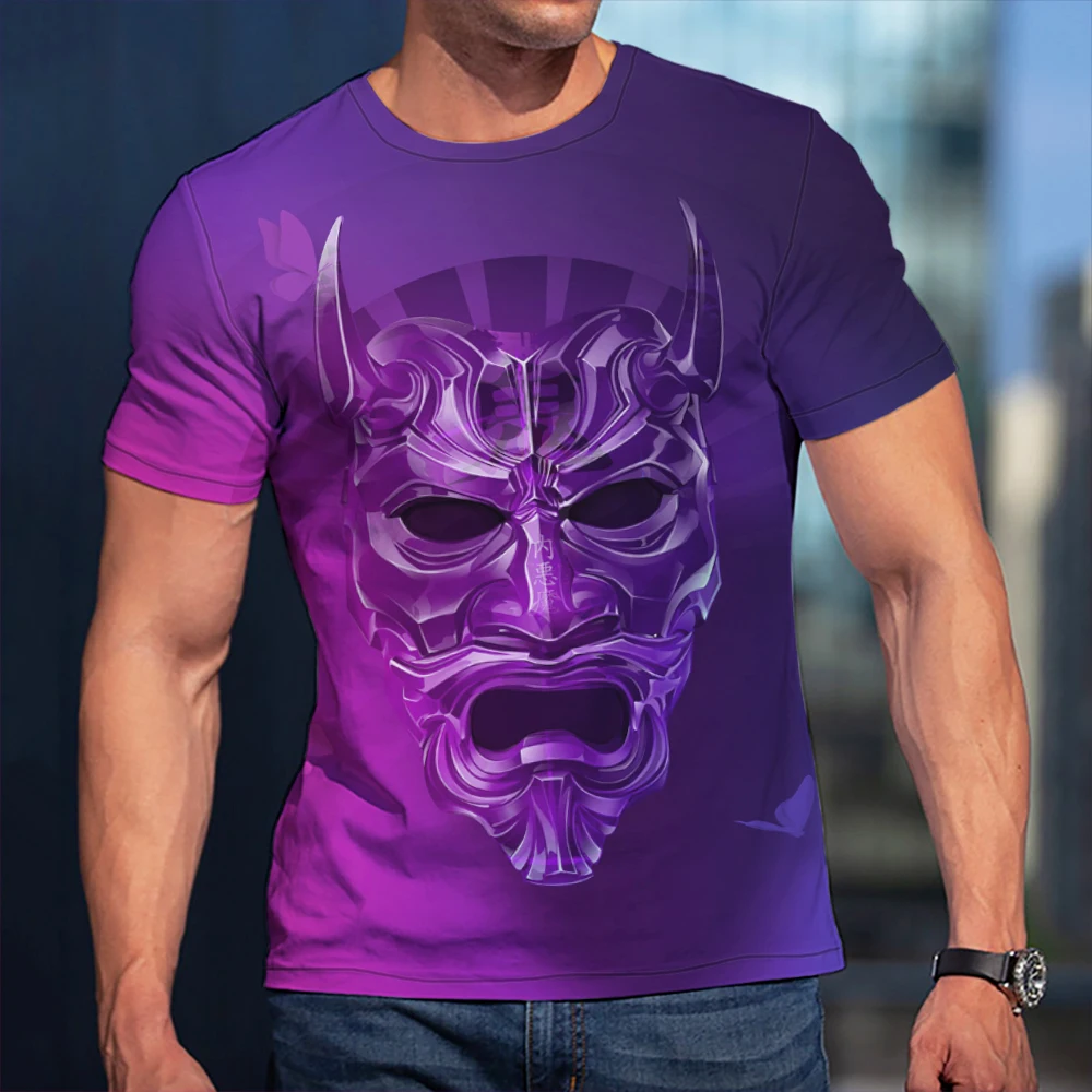 

3D Oversized Men T-shirts Samurai Mask Tattoo Pattern Men Women Unisex Short Sleeves Casual Soft Asian Size In 2021 Crew Neck