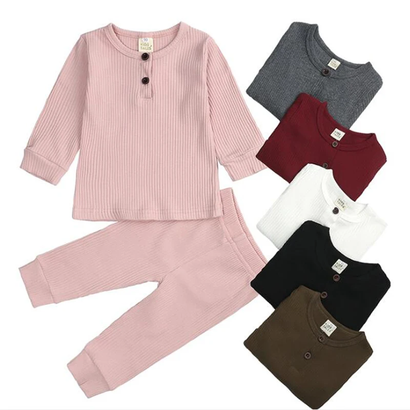 

Комплект хлопковой одежды для маленьких девочек и мальчиков, весенний пижамный комплект для маленьких девочек и мальчиков, футболка + штаны...