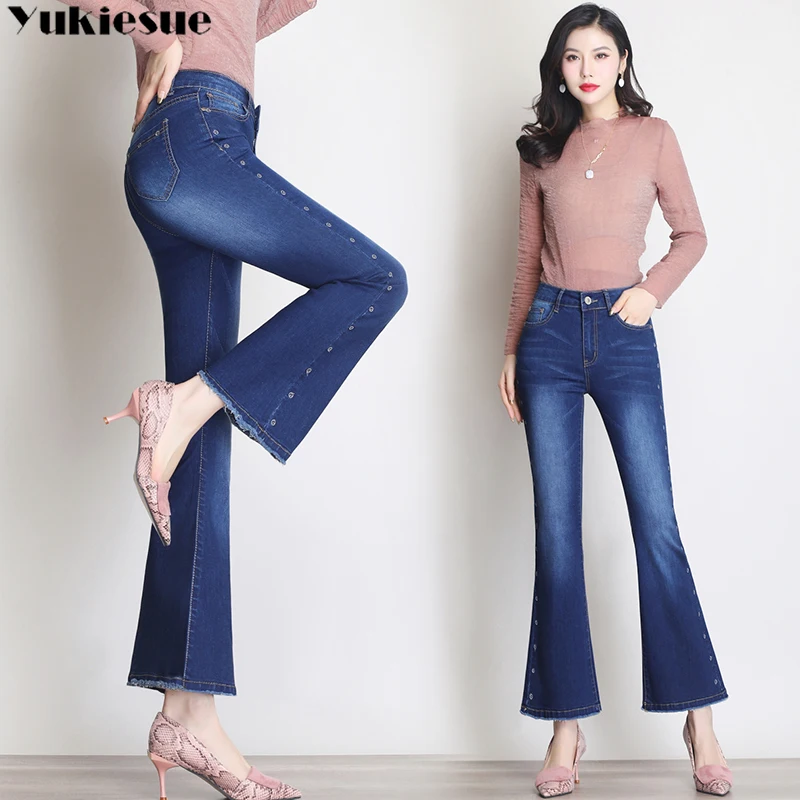 

Streetwear Denim Blue Button Fly Loose Wide Leg Denim Jeans Women High Waist Vintage Female Jeans woman flare Pants 2020