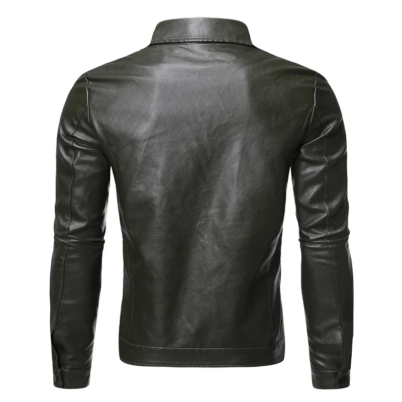 2019 осень и зима новый мужской мотоциклетный тонкий кожаный однотонный
