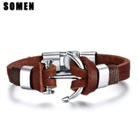 21mm brown genuine leather bracelet for men stainless steel buckle fashion street style mens jewelry pulsera hombre