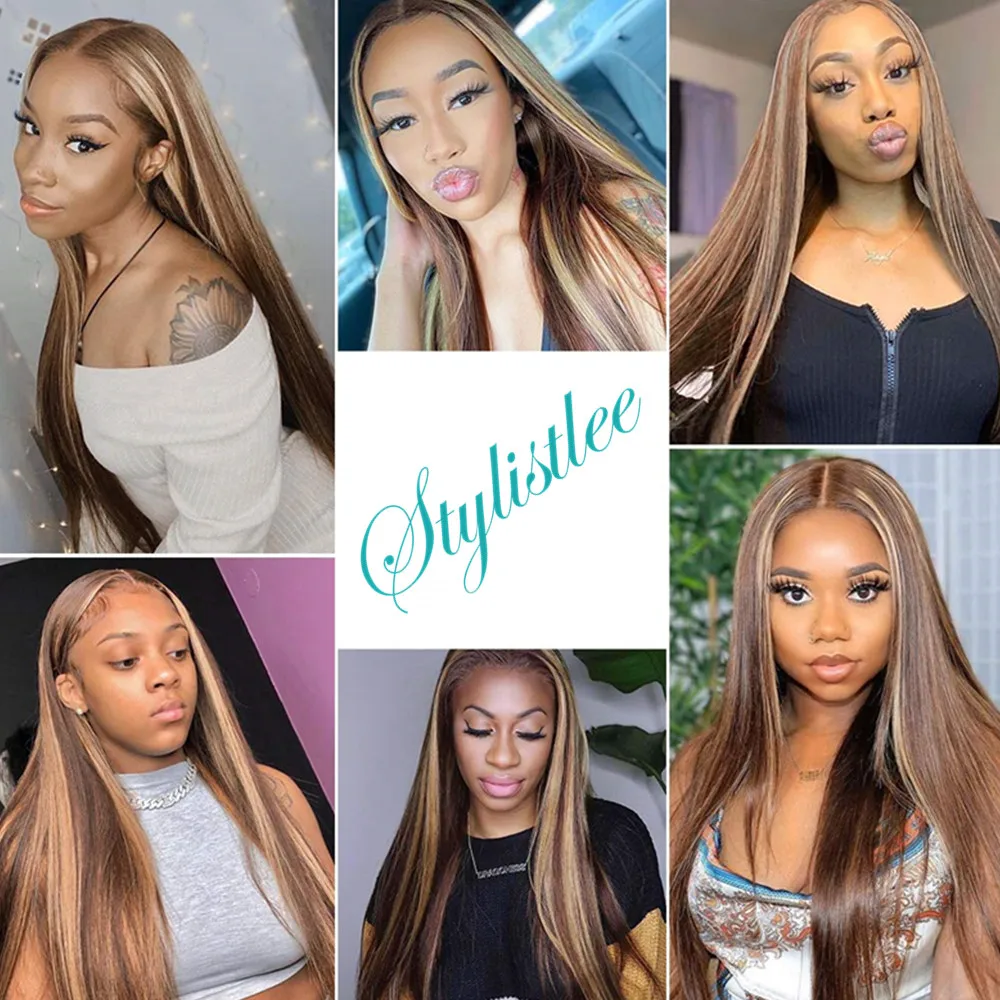 

Stylistlee #4/27 Straight Ombre Lace Front Human Hair Wigs For Women Highlight Wigs 13x4 Lace Frontal Wigs Colored Human Hair