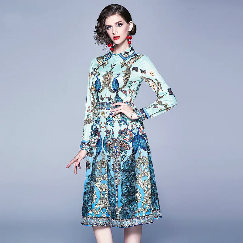 Женское платье средней длины с цветочным принтом и бабочками весеннее 2020|Женские