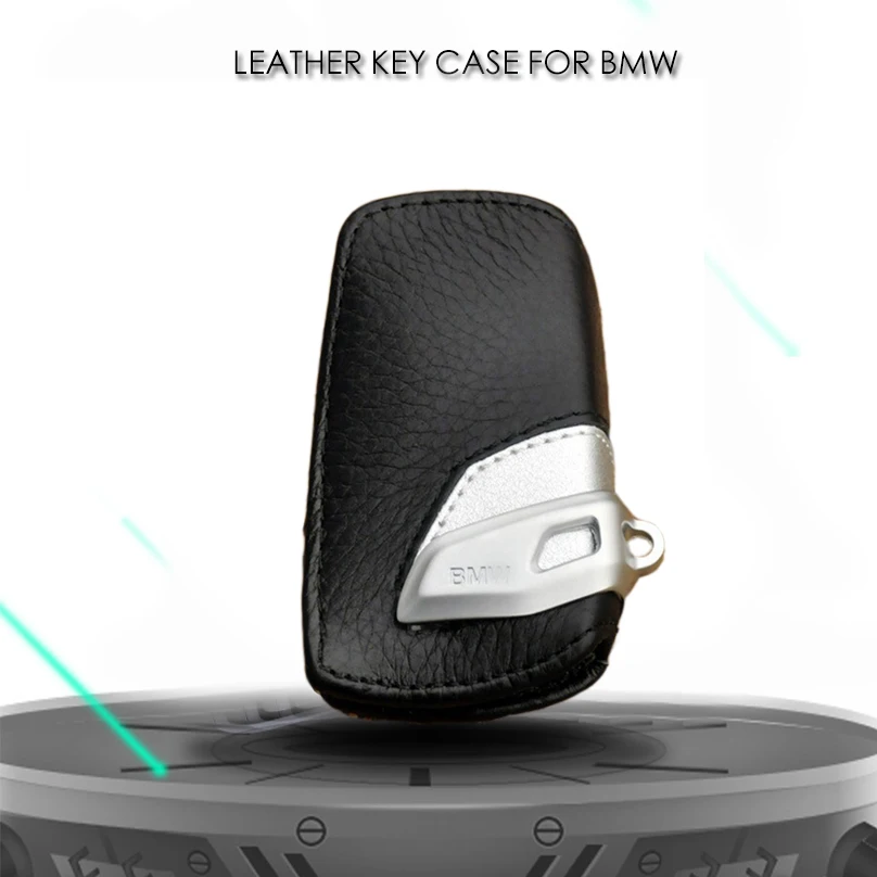 

Key Case Bag Cover Fob Holder For BMW 3 5 7 Series X3 Sport Line Genuine Leather SILVER