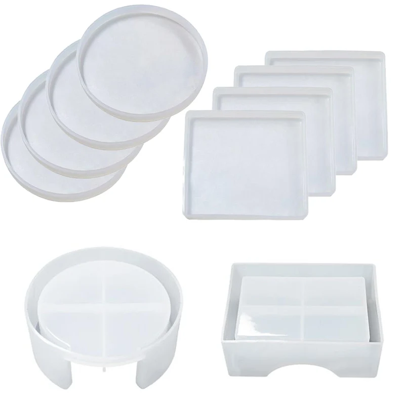 

5Pcs Coaster Molds With Coaster Storage Box Mold Kit Epoxy Resin Molds For Resin Cups Mats Home Decoration Resin Crafts