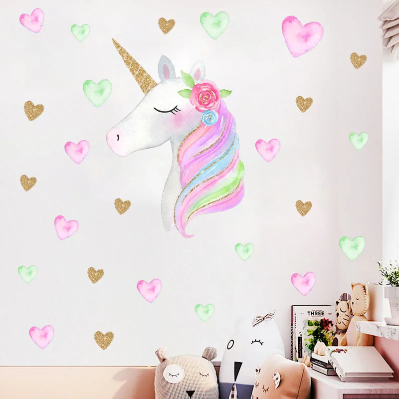 

Colorful Flower Animal Unicorn Wall Sticker Art Decal Sticker Child Room Nursery Wall Decoration Home Decor