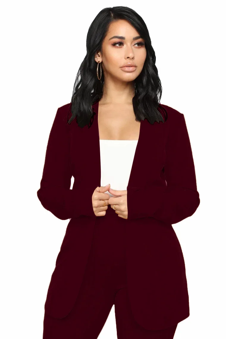 

Two Piece Women Business Blazer Set Office Lady Solid Colors Formal Suits with Buttons New Pink Yellow Commute Blazer Pants Set