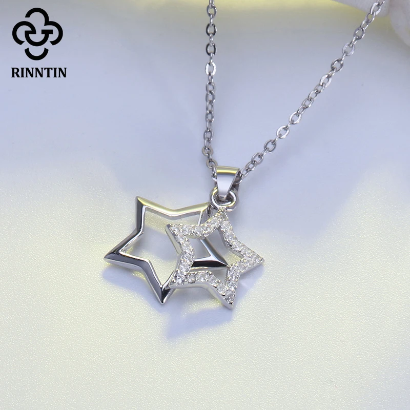 Женское ожерелье из серебра 925 пробы с подвеской в виде двух звезд|fine jewelry|necklace