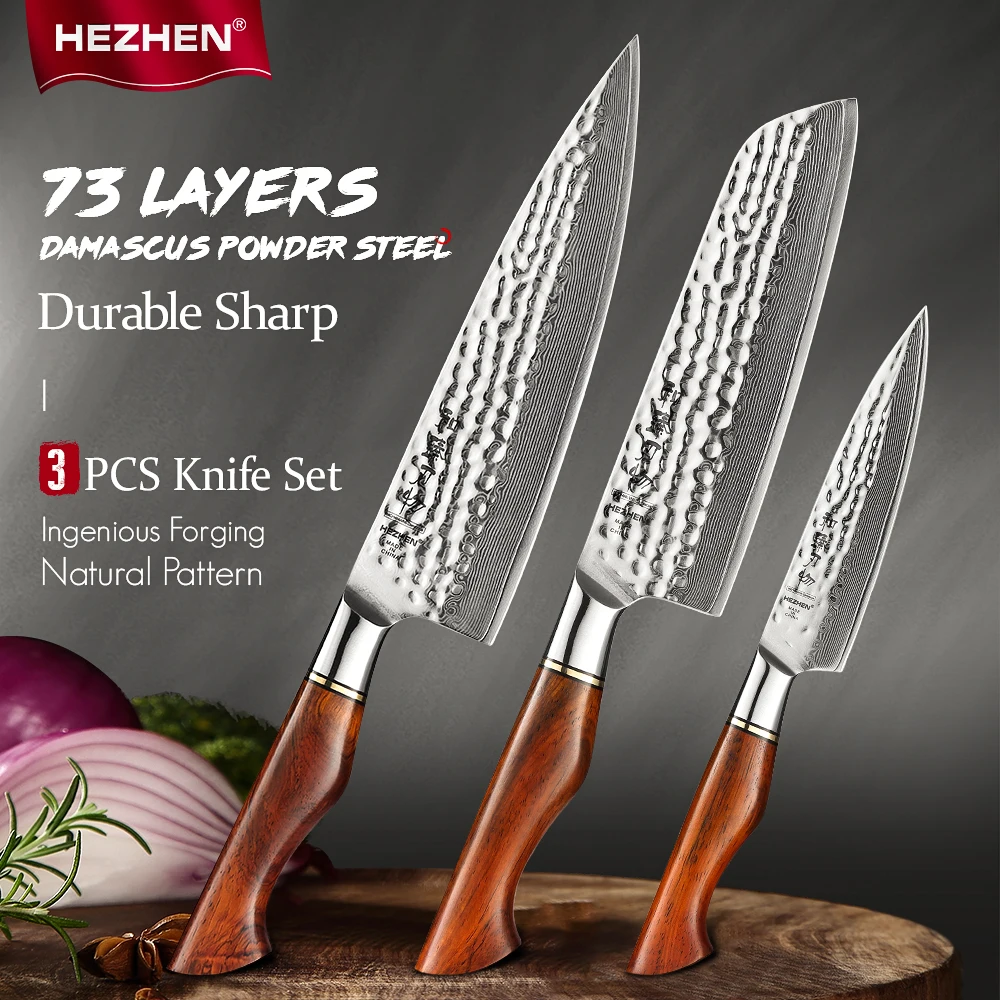 Набор кухонных ножей HEZHEN 1-3 шт. шеф-повар 73 слоя острые стальные инструменты для