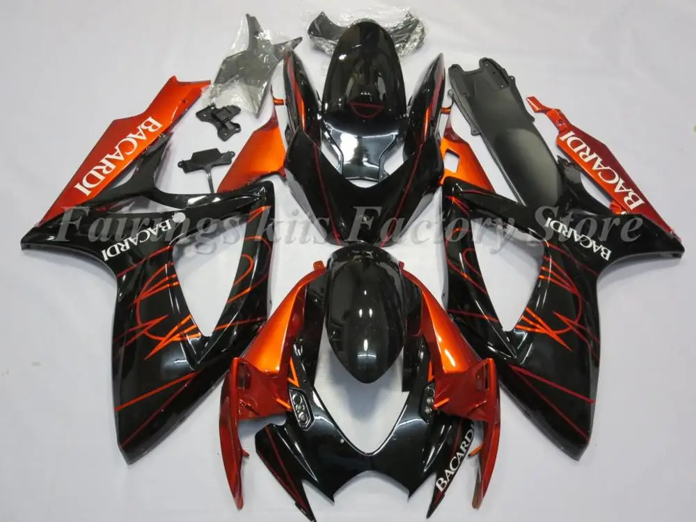

4 подарки Новый ABS мотоцикл обтекатели комплект подходит для Suzuki GSX-R600 GSX-R750 K6 2006 2007 боди набор на заказ Оранжевый Черный