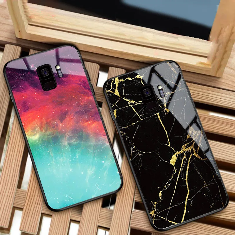 Чехол для телефона для samsung Galaxy A40 A50 A60 M40 A70 A6S A8S S7 S8 S9 S10 S6edge Plus Note 8 9 Tempered Стекло Мрамор туманность
